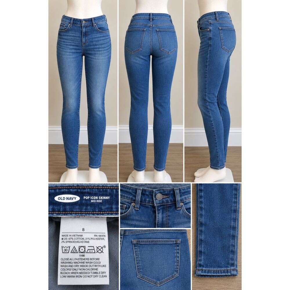 Old Navy Pop Icon Skinny Jeans Women’s Size 8 Mid Rise Blue Stretch Denim